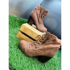 Quipd-Brown- Lace Up Booties- Size 9W